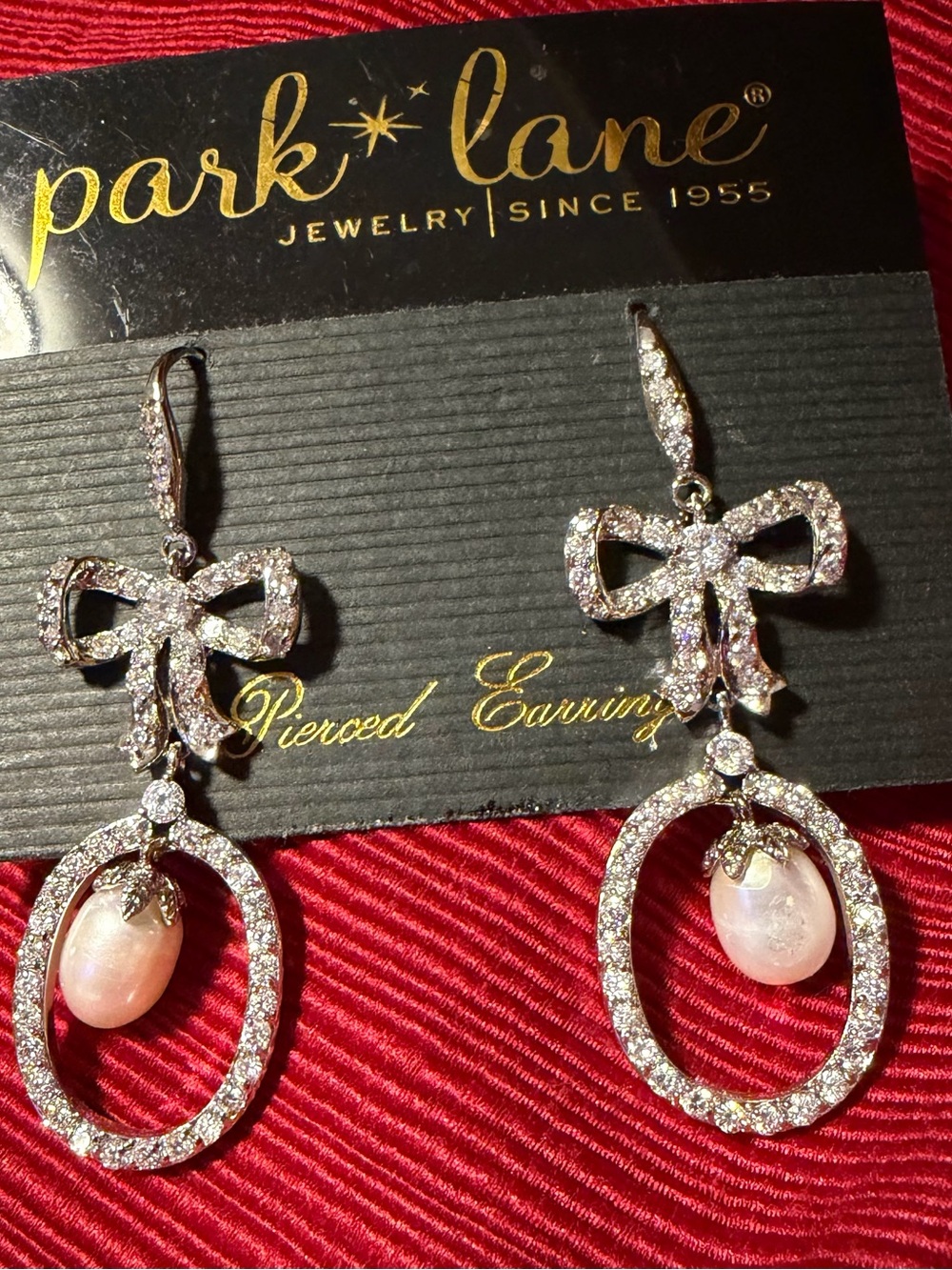 Park Lane Retired Pink Crystal Bow Dangle Earrings